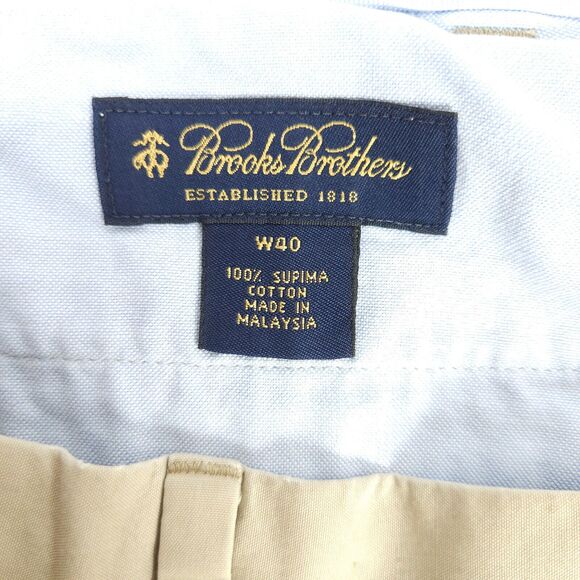 BROOKS BROTHERS Mens Size 40 Supima Cotton Beige Cream Flat Front Chino Shorts - Picture 3 of 6